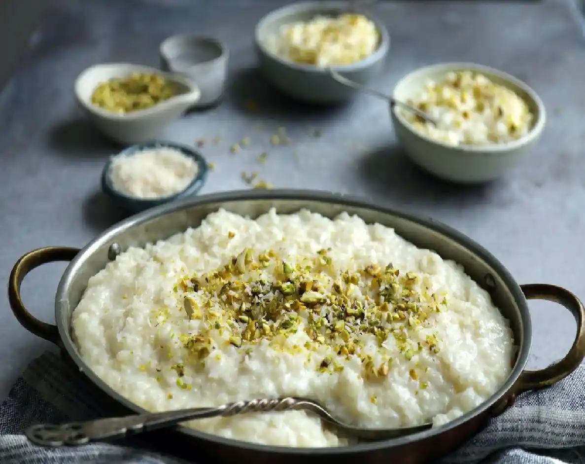 Traditional Afghan Sheer Berenj rice pudding dessert